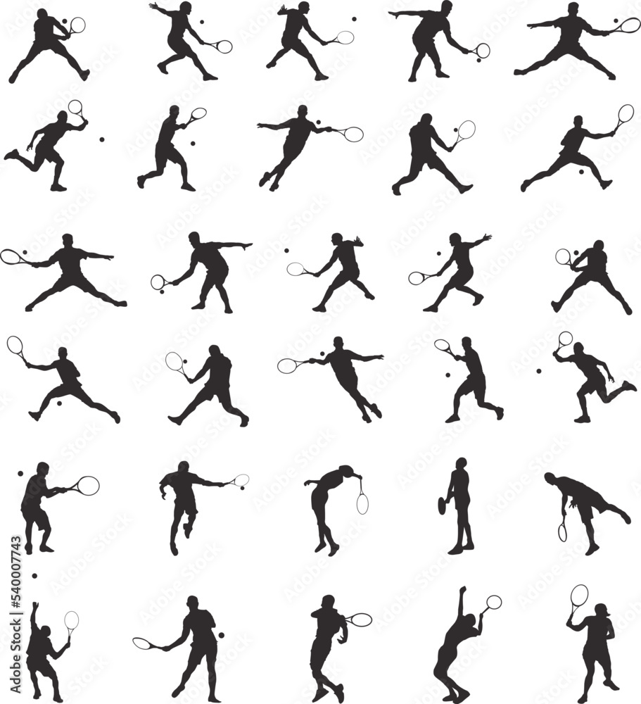 set of silhouettes of people playing tennis