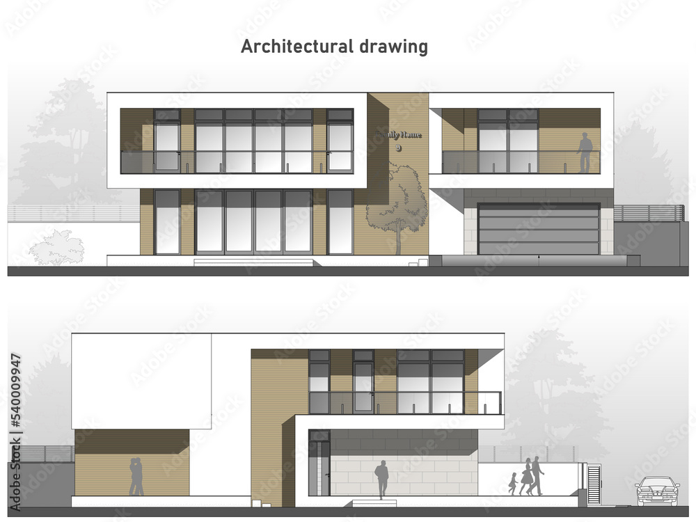 Drawing on a white background. Architectural background, poster, placard Drawing on a white background. Architectural background, poster, placard