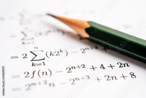 Fotografie Pencil on mathematic formula exercise test paper in education school