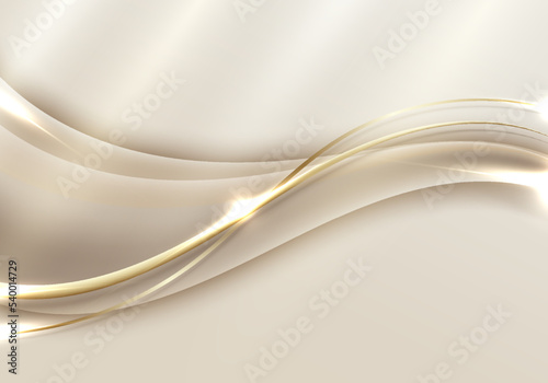 Abstract template 3D elegant golden wave shape with shiny gold line sparkling lighting on gold background luxury style