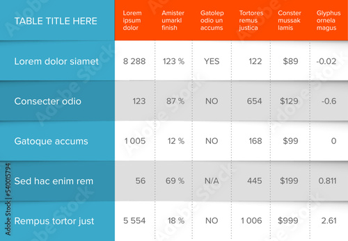 Simple stylized data table layout template