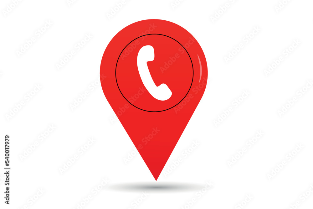 Red phone call Icon with location icon vector element


