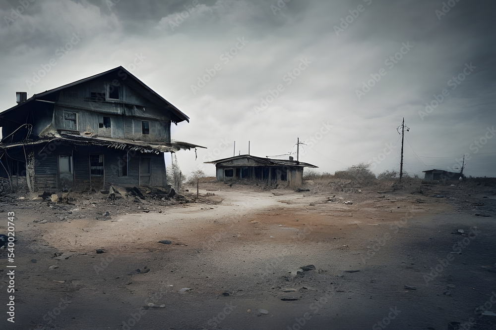 Abandoned town. Dystopia. Urban blight. Zombie apocalypse. Fallout. Abandoned town. Dystopia. Urban blight. Zombie apocalypse. Fallout.