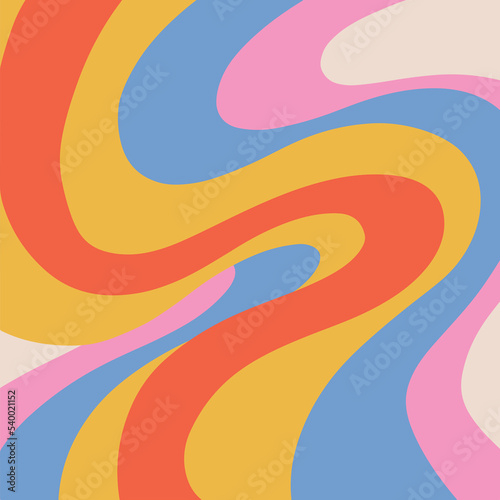 Retro Groovy rainbow square background template, Hand drawn striped vector illustration.