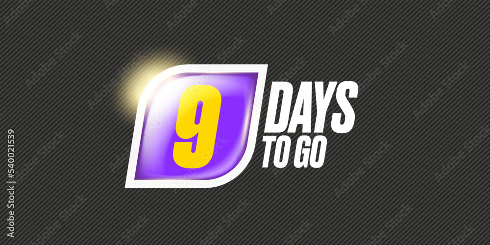 Nine days to go countdown grey horizontal banner design template. 9 days to go sale announcement grey modern banner, label, sticker, icon, poster and flyer. Nine days to go countdown grey horizontal banner design template. 9 days to go sale announcement grey modern banner, label, sticker, icon, poster and flyer.