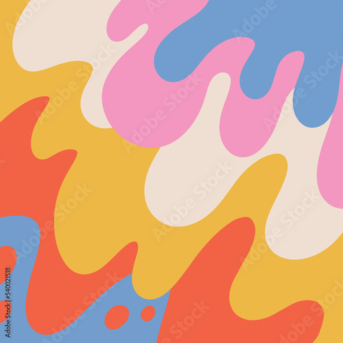 Groovy Waves Psychedelic Curved Vector Background in 1970s Hippie Retro Style for Web Design and Social Media. Bright Colors. Hand drawn shapes.