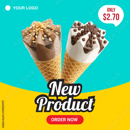 Realistic ice cream menu promotion social media. Vector Illustration