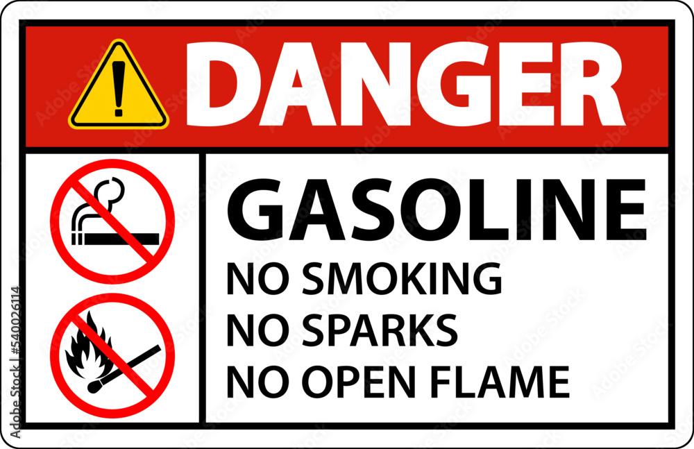 Danger Gasoline No Smoking Sparks Or Open Flames Sign Danger Gasoline No Smoking Sparks Or Open Flames Sign
