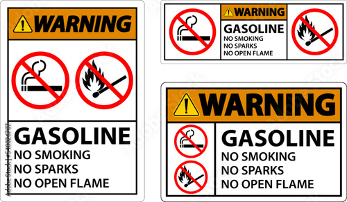 Warning Gasoline No Smoking Sparks Or Open Flames Sign