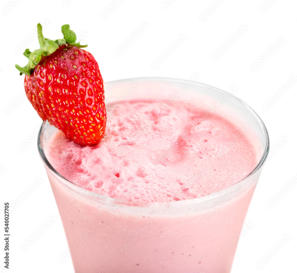 Glass of strawberry milkshake isolated on background Glass of strawberry milkshake isolated on background