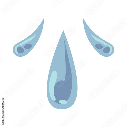 Blue water drops flat vector illustration. Simple clear droplets of sweat, rain or tears from crying isolated on white background. Emotions, nature concept for graphic design