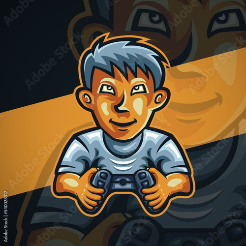 Gamer Boy Mascot Logo — Video Game Player Avatar
