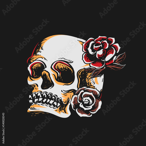 Skull with Rose Illustration — Romantic Gothic Skull