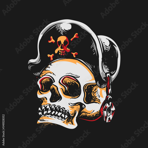 Pirate Skull Illustration — Nautical Buccaneer Skull