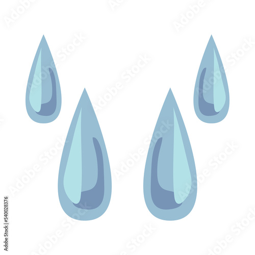 Clear drops of water flat vector illustration. Simple droplets of sweat, rain or tears from crying isolated on white background. Emotions, nature concept for graphic design