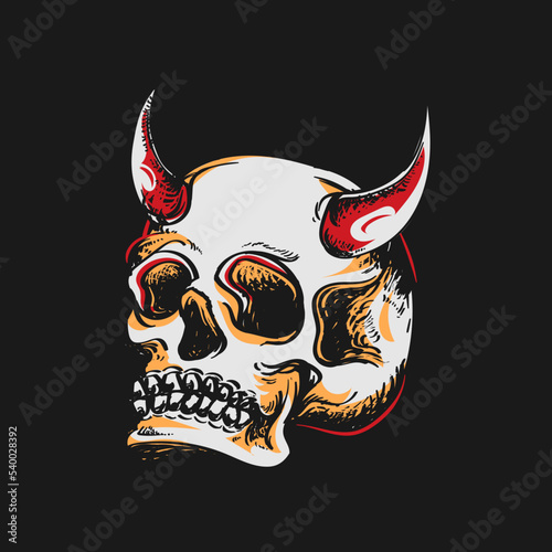 Horned Skull Illustration — Demon Skull Design