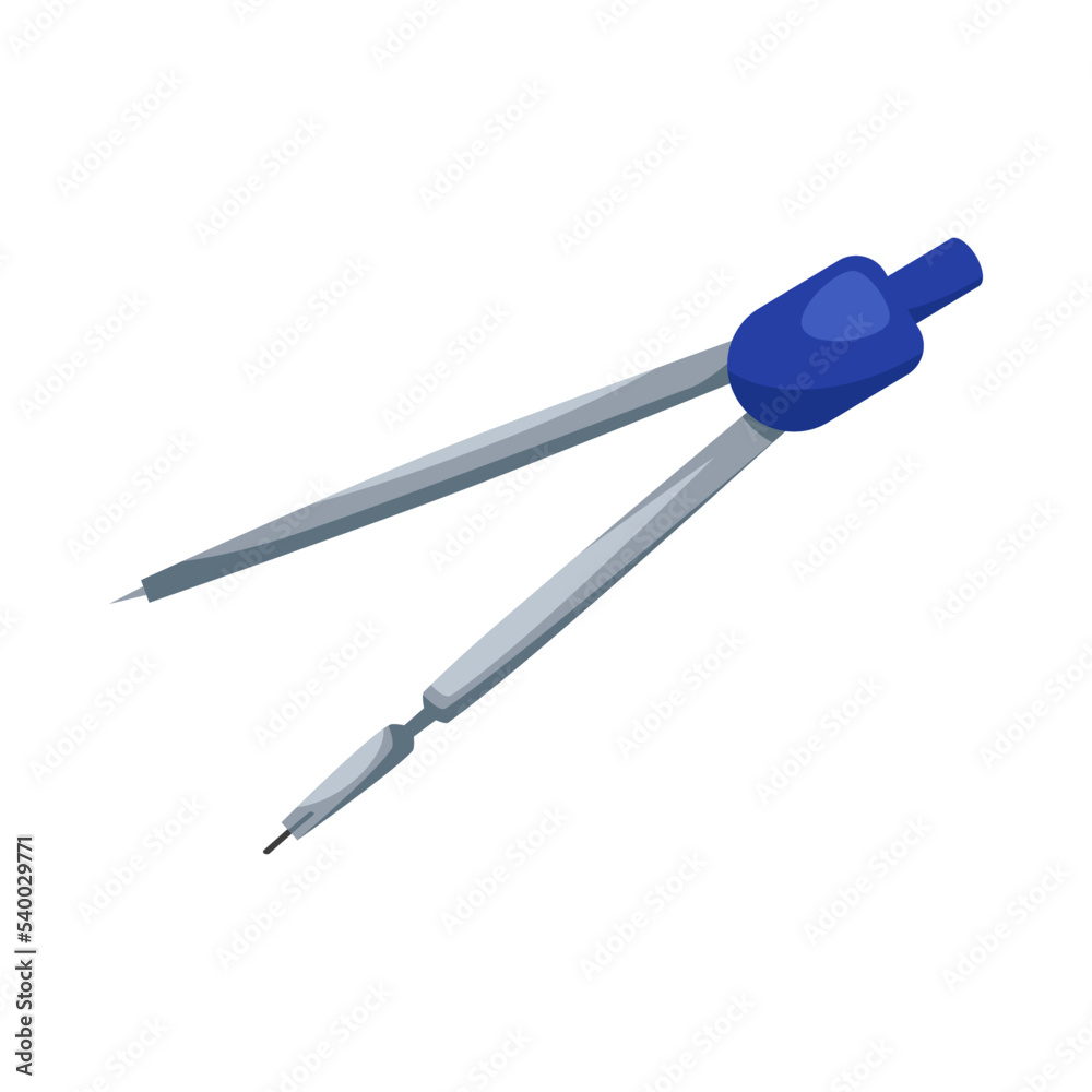 Blue divider for geometry or math class vector illustration. School supplies, cartoon drawing of compass or technical tool for drafting isolated on white background. Back to school, education concept Blue divider for geometry or math class vector illustration. School supplies, cartoon drawing of compass or technical tool for drafting isolated on white background. Back to school, education concept