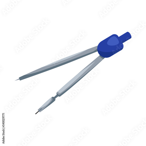 Blue divider for geometry or math class vector illustration. School supplies, cartoon drawing of compass or technical tool for drafting isolated on white background. Back to school, education concept