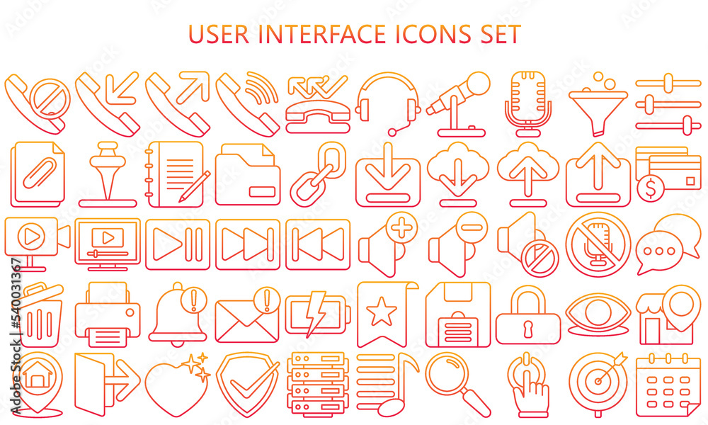 user interface and basic app icons set. include mail, arrow, upload, download, cloud and more. use for modern concept, UI or UX kit, web, digital banner and app. vector EPS 10 ready convert to SVG.