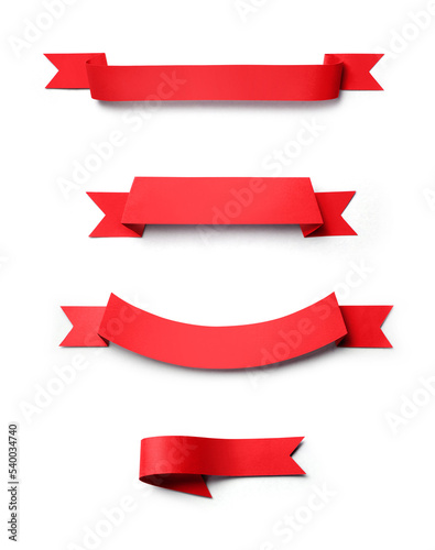 Red paper use as label banner on white background with clipping path