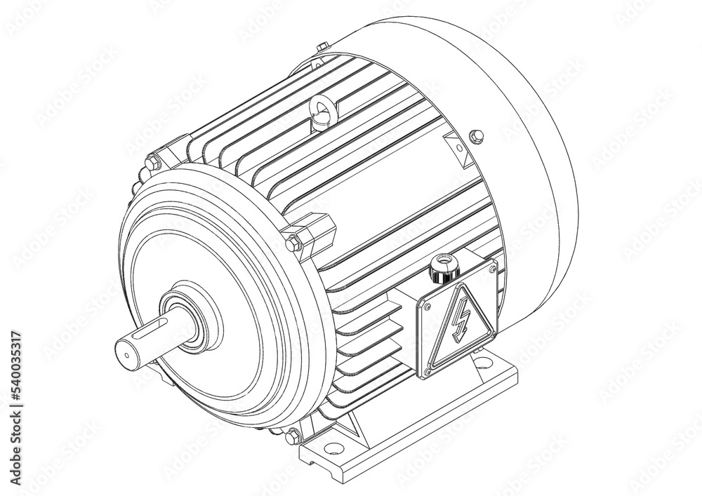 Electric motor, 3D rendering black and white isolated on white Stock  Illustration