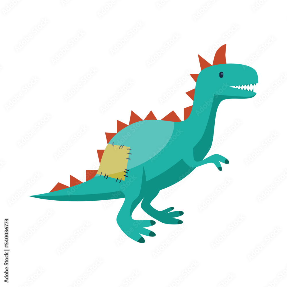 Blue dinosaur vector illustration. Cute toy from plush for children, nursery element isolated on white background. Childhood, entertainment concept