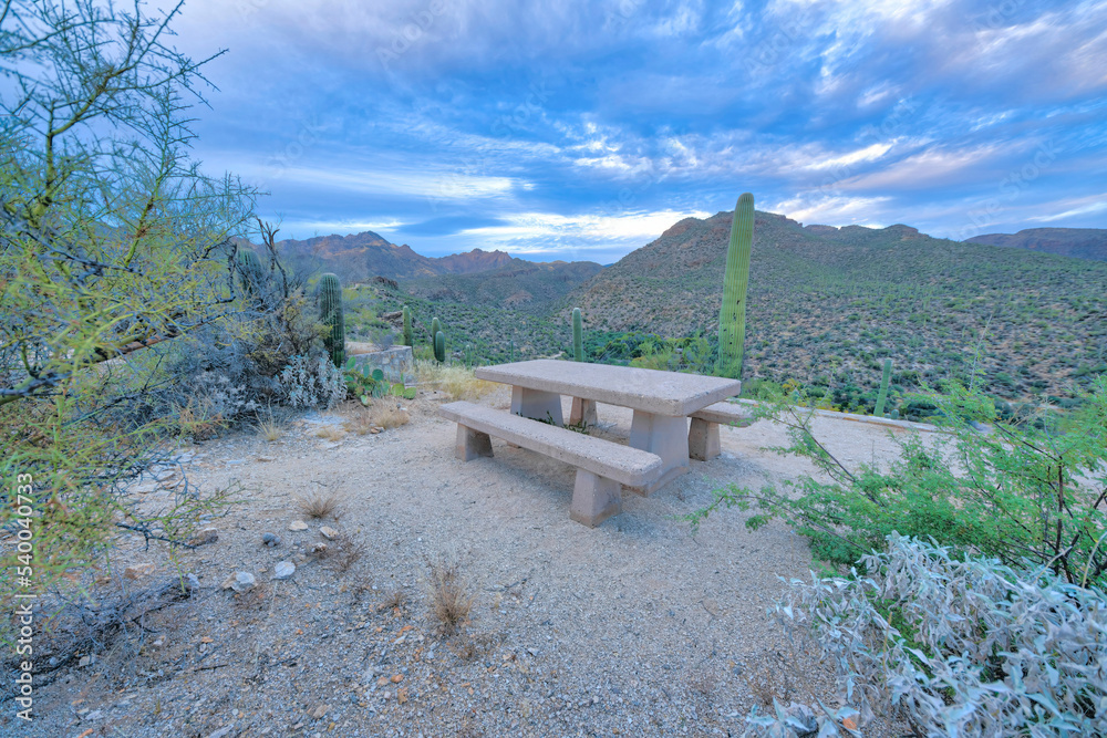 Campsite at Sabino Canyon State Park in Tucson, AZ with an overlooking view