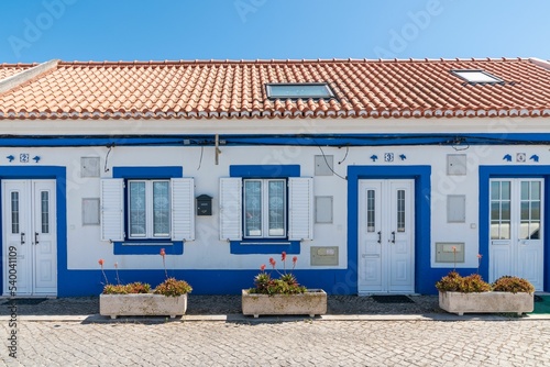 Facade of a typical house located in Vila de Alcochete, Portugal.