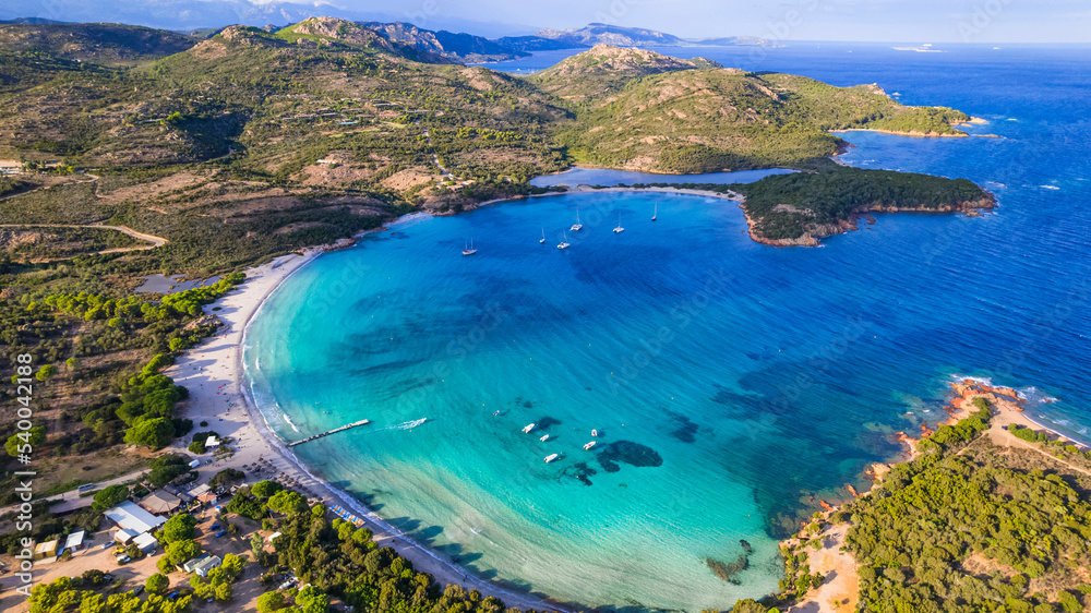 Best beaches of Corsica island - aerial panoramic view of beautiful ...