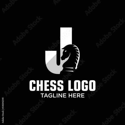 Letter J Horse Chess Logo Design Template Inspiration, Vector Illustration.