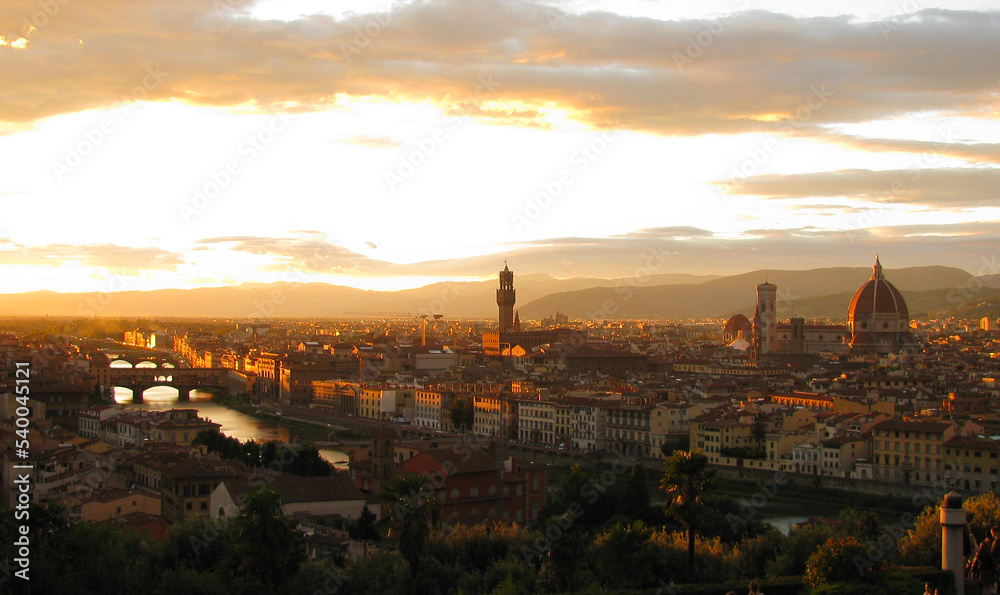 sunset in Florence over arno river city landscape