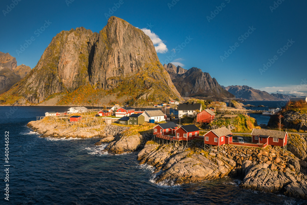 Beautiful and colorful autumn in the Lofoten archipelago in Norway. Breathtaking landscapes show the power of nature.