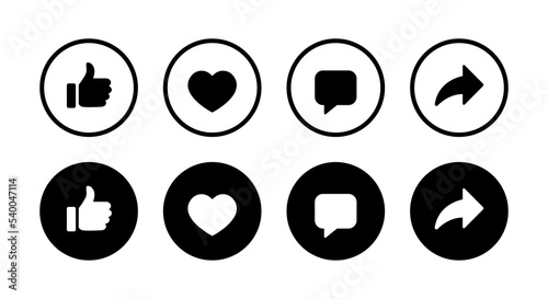 Like, love, comment, and share icon vector isolated on circle background