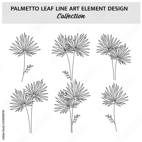 Minimalist Palmetto Flower Hand Drawn Vector Illustration Set. Flowers Sketch Drawing on White Background.