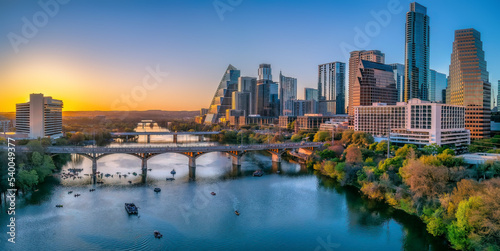 Austin, Texas- Cityscape against the sunset sky background © Jason