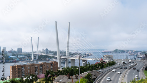 Cable-stayed bridge Golden Bridge in Vladivostok, Primorsky Krai, Russia photo