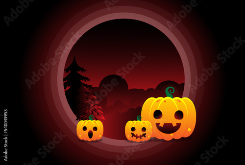 Dark Halloween website banner background , card, poster, pumpkin lantern, yellow and orange and dark vector background, Halloween scare, full moon and sky