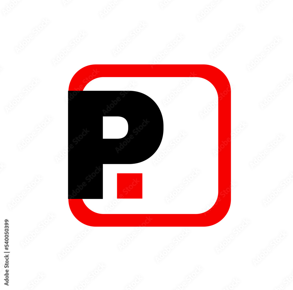 P dot vector icon. P company vector icon with red square. P dot vector icon. P company vector icon with red square.
