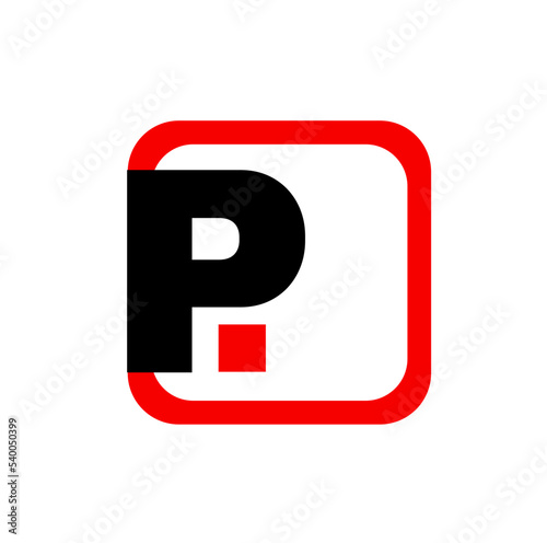 P dot vector icon. P company vector icon with red square.