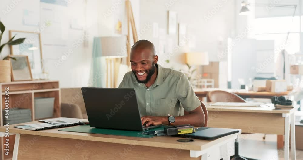 Happy, success celebration or businessman on laptop for social media growth, marketing deal or design winner. Employee, wow or worker with smile for stock market, cryptocurrency or finance strategy. Happy, success celebration or businessman on laptop for social media growth, marketing deal or design winner. Employee, wow or worker with smile for stock market, cryptocurrency or finance strategy.