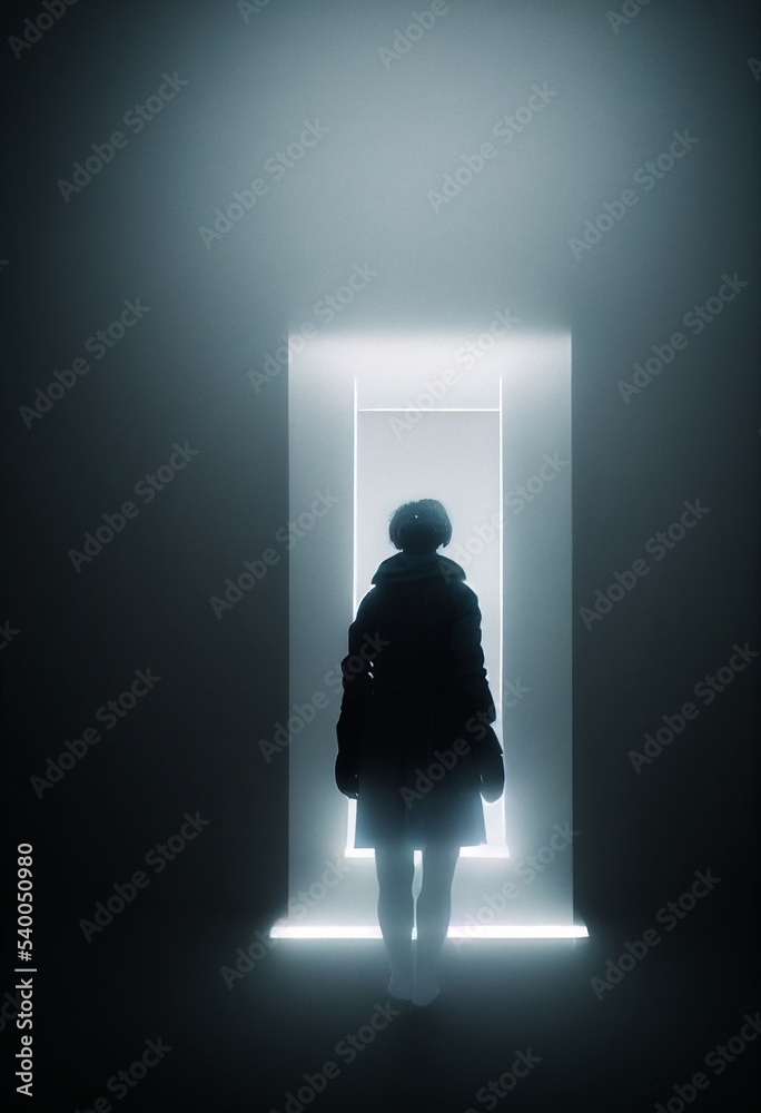 Midjourney abstract render of a person in a dark room
