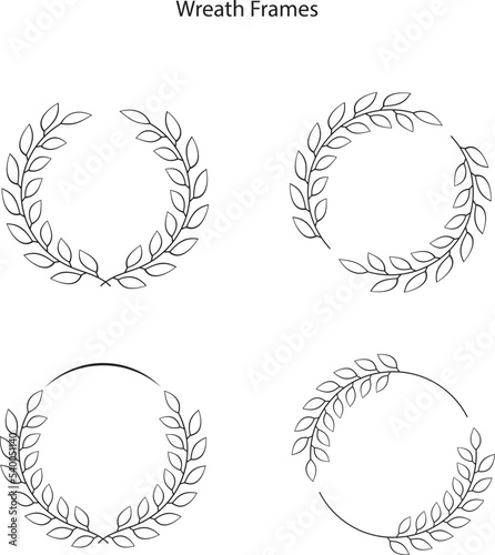 Wreath leaf circle border frame. Floral circle frame, flourish design element for wedding, greeting card.