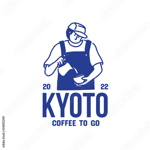 Retro Minimalist Line Art Mascot Coffee Shop with Japanese style Logo