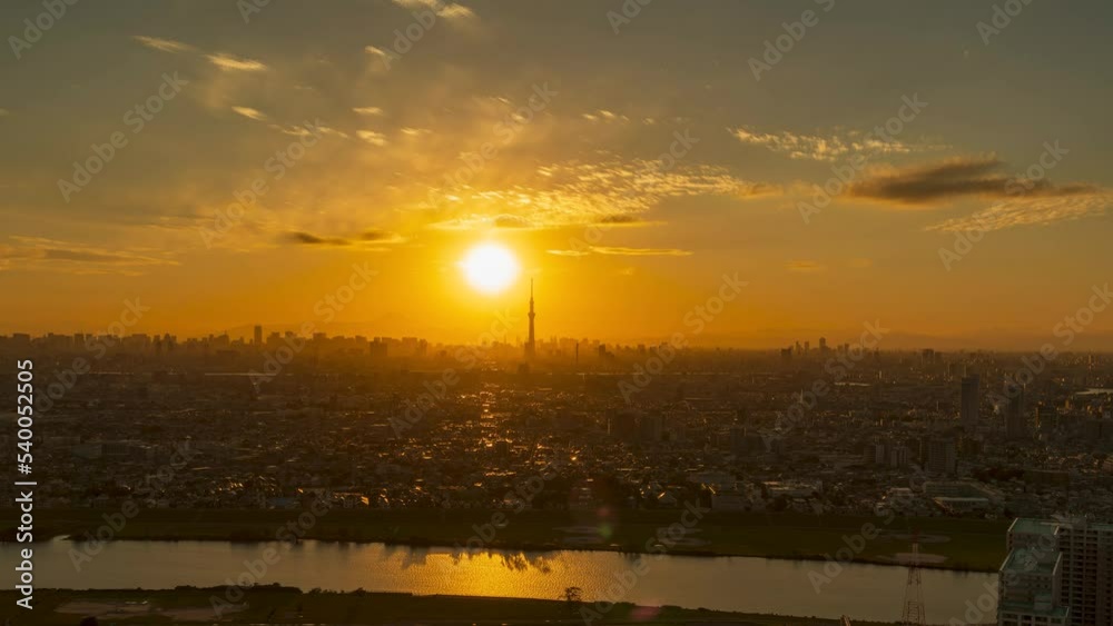 Tokyo cityscape with Tokyo Skytree and Mt. Fuji silhouette from dusk to night. Tokyo cityscape with Tokyo Skytree and Mt. Fuji silhouette from dusk to night.