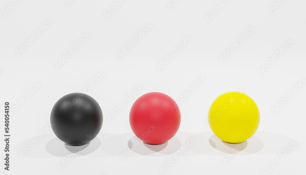 3d-rendering of three balls with the colours black, red and yellow as a symbol for the colours of the german national flag in front of a white background 3d-rendering of three balls with the colours black, red and yellow as a symbol for the colours of the german national flag in front of a white background