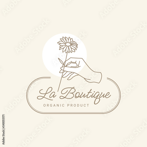 Hand Drawn Feminine Logo. Modern Flower House Logo Template for florists, photographers, fashion bloggers, design studios, and interior designers. Branding identity collection. Floral minimal logo