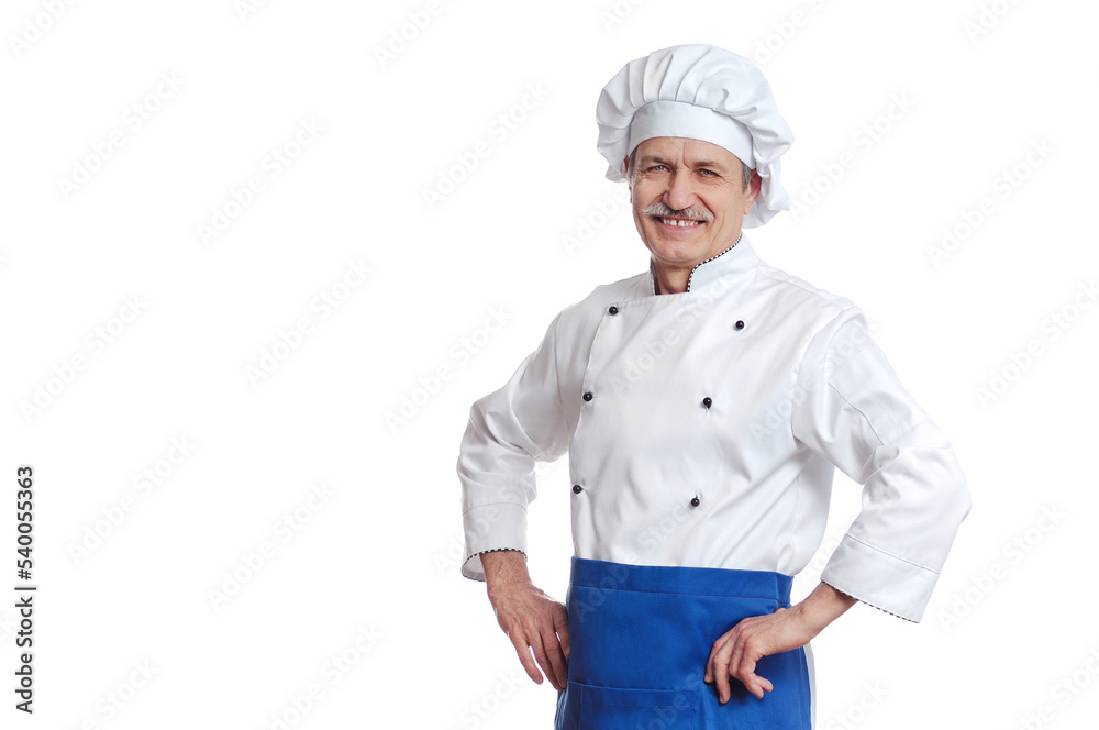 Smiling professional chef against white background Smiling professional chef against white background