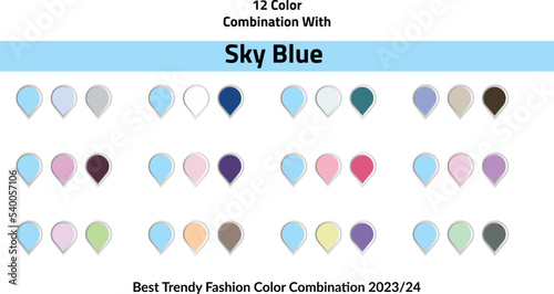 Fashion Trend Skly Blue Color guide palette 2023-24. An example of a color palette. Forecast of the future color trend. Easy to edit vector template for your creative designs.