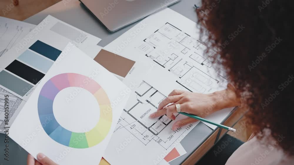 Professional designer chooses colors for house interior