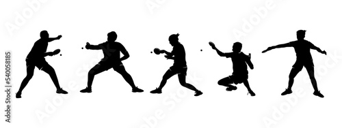 Collection of table tennis player silhouettes.